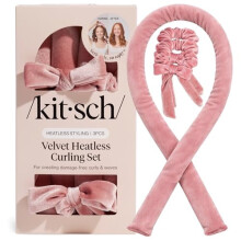 Velvet Heatless Curling Set – Sleep-In Hair Curler for Overnight Curls, No Heat Damage, Includes 2 Velvet Scrunchies – Compatible with All Hair