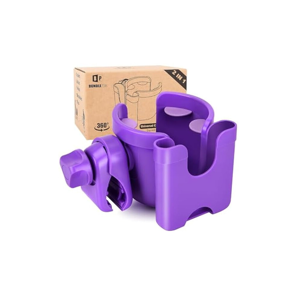 Stroller Cup Holder with Phone Case 2-in-1 Rotating 360