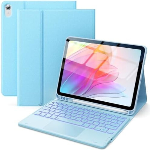 iPad 10th/11th Gen case with keyboard and trackpad Sky Blue