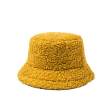 Gorro de lana tipo cubo para mujer, cálido y suave, con puños, ideal para invierno y clima frío. Color amarillo.