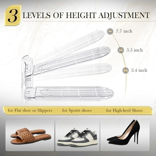 Shoe Slot Organizer – Adjustable 3-Height, Transparent, 1