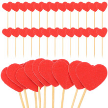 50Pcs Valentine Theme Red Glitter Heart Cake Picks Sturdy Cake Decoration Accessories