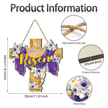 Houten deurbordje met paaskruis, paasdecoratie voor de voordeur, wanddecoratie voor thuis, lente- en feestdecoratie voor in huis, paasei-ontwerp B,