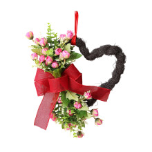 Artificial Heart Wreath with Bow and Faux Roses