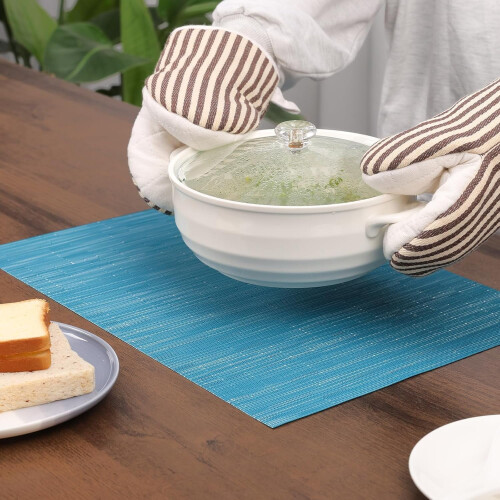 Ensemble de 6 sets de table en vinyle tissé, lavables et antidérapants, pour table à manger. 1