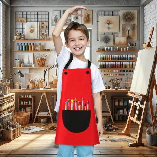 Kids aprons waterproof adjustable with pockets 1