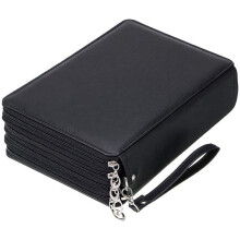 200-Slot Colored Pencil Organizer – PU Leather Case with Removable Strap, Compatible with Watercolor Pencils (Black)