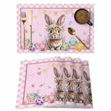 Osterhasen-Tischsets, 4er-Set, Aquarell-Blumenmuster mit Hase und Eiern, rutschfest, abwaschbar, für drinnen und draußen