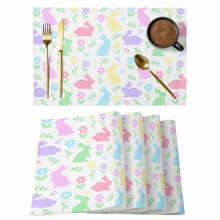 Oster-Tischsets mit buntem Hasenmotiv, 1 Stück – Frühlingsblumen-Cartoon, rutschfest, abwaschbar, für drinnen und draußen