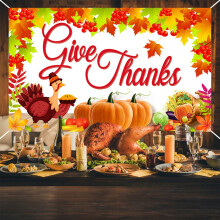 Décor de Thanksgiving, arrière-plan photo automne érable dinde citrouille, bannière en tissu pour fête de Thanksgiving (70,8 45,2 pouces)