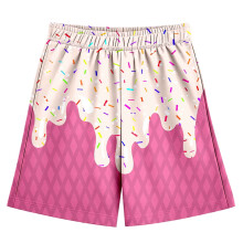 Boys' Graphic Baseball Shorts, Ice Print, Elastic Waist & Pockets – Lightweight Playwear, Pink, Size 5-6 Years