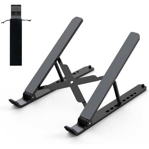 Suporte ajustável para laptops e tablets de 10 a 15,6 polegadas, em ABS + silicone, dobrável, ventilado, portátil, preto – Compatível com