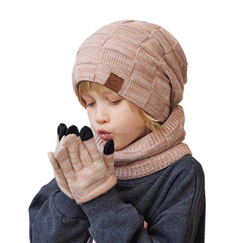 Σετ 3 τεμαχίων Kids Knit: Σκούφος με καπάκι για τα αυτιά, γάντια και θερμαντικό λαιμού