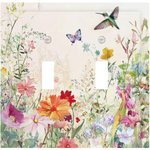 Plaque d'interrupteur double motif jardin aquarelle