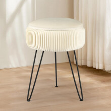Round Vanity Stool with Storage, Anti-Slip Base, Furry Padded Seat – Black or White, Compatible with Dressing Tables