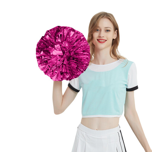 Pompons de líder de torcida com laços, cabo estável, ideais para torcida em equipe, esportes, dança e animação, 15 cm (6 polegadas), rosa