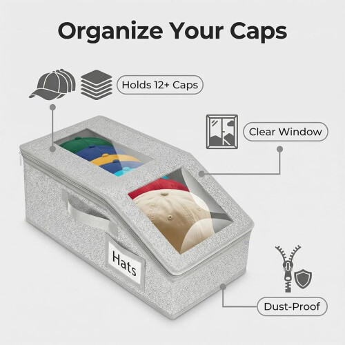Stackable Baseball Cap Storage Box with Clear Lid (3-Pack) 1