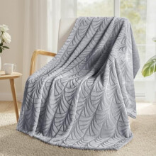 Flannel Fleece Throw Blanket 50x60", Soft Velvet Sofa Blanket with Vintage Pattern, Warm & Lightweight, Silver Grey
