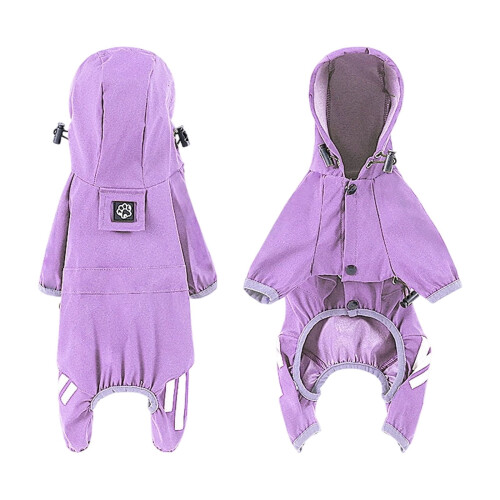 Imperméable violet pour chien avec capuche L - Imperméable et réfléchissant