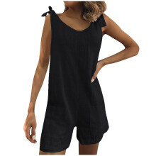 Women's Summer Sleeveless Suspender Jumpsuit with Pockets, Lightweight Casual Romper – Black XL, Compatible with Everyday Wear