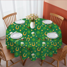 St. Patrick's Day and Beer Mugs Round Tablecloth 60", Wrinkle-Resistant Wipeable Cover for Kitchen, Dining, Picnic & Patio