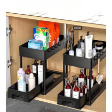 2-Tier Under-Sink Cabinet Organizer for Bathroom & Kitchen – Black, Compatible with Standard Cabinets
