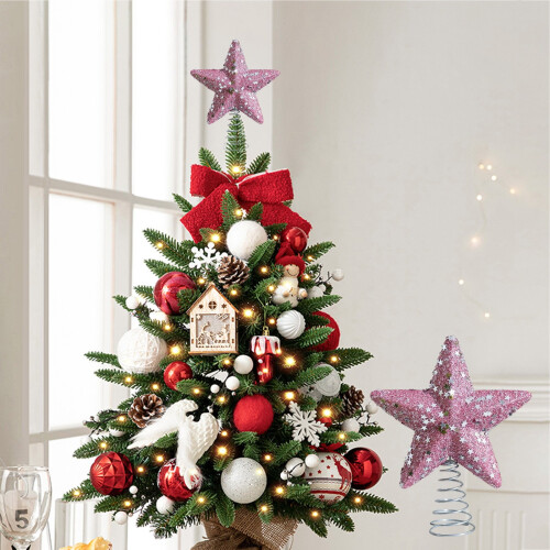 Pink Glitter Foam Star Tree Topper with Silver Base 2