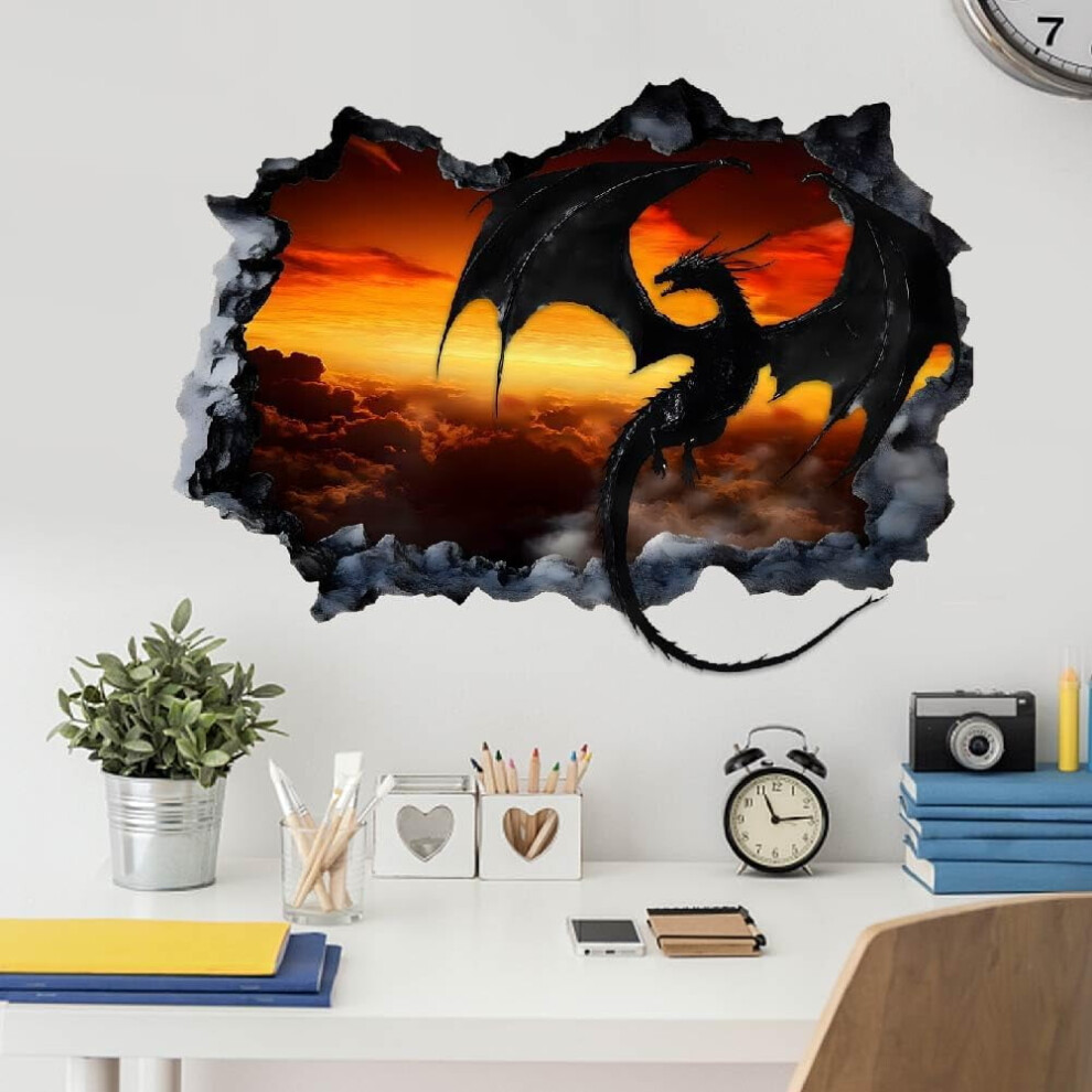 3D Dragon Wall Stickers, Peel & Stick Pvc Decals For Boys' Room, Nursery & Playroom – Compatible With Smooth Walls Black