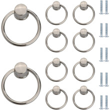 PILYON Drawer Pulls 10 Pack Ring Black Hanging Ring Drawer Ring Single Hole Pull Ring Cabinet Door Handle Large Silver