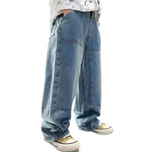 Boys Casual Cargo Pants, Wide Leg Straight Fit, Elastic Waist, Comfortable Trousers for Kids – 15 Blue, 12-13 Years