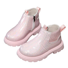 Girls Boots,Ankle Boots Soft Sole Non Glitter Lace Up Leather Booties for Toddler Kids Winter Fashion Footwear,Toddler Boots,Z02 Pink,7-8 Years