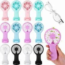 12pcs Mini USB Handheld Fan, 3-Speed, Portable Pocket Fan with Cable & Mount Base – Quiet Summer Gift (6 Colors)