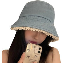 Cappello da donna in denim a tesa larga con lacci, stile Y2K.
