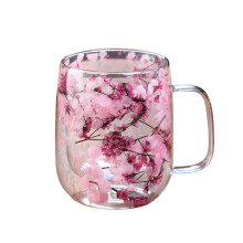 Tazza in vetro borosilicato a doppia parete con fiori secchi, 450