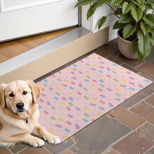 Zerbino rosa chiaro con coniglietto, 40x60 cm, lavabile e antiscivolo.
