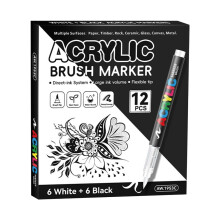Rotuladores de pintura acrílica, blanco y negro, punta suave, 12 unidades.