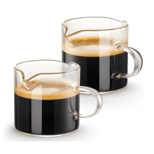 Espresso Cups Set of 2, 4 OZ Double Spouts Cups, Shot Glasses, Milk Cup with Handle, Clear Glass, Espresso Accessories for Machine, Small