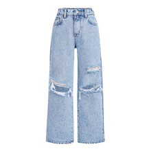 Girl Pants,Girls Wide Leg Jeans High Elastic Waist Bow Detail Baggy Denim Casual Streetwear Playwear,Girls Clothes,01 Light Blue,12-14 Years