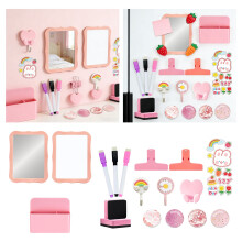Pink Locker Organizer Set, 18-Pc Mirror Whiteboard Pen Holder & Clips Kit – Back to School Supplies for Girls, Gym/Fridge Decor, New Year Gift
