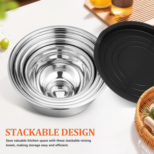 Stainless Steel Baking Bowls, Large Capacity, Non-Slip, Stackable, Multi-Functional for Kitchen 4Pcs 1