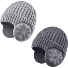 2 Pack Kids Beanie Winter Hat for 3-10 Years Cute Warm Fleece Lined with Ear Flaps for Boys and Girls