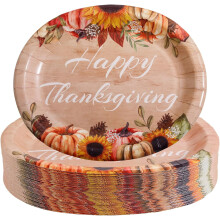 50-Pack 10"x12" Oval Thanksgiving Paper Plates – Heavy-Duty Disposable Platters, Compatible with Fall/Harvest Parties