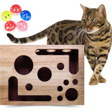 Cat Scratch Puzzle Enrichment Box with Bell Ball & Sandpaper – Interactive Design, Nail File Alternative to Clippers/Grinders