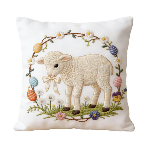 Fodera per cuscino pasquale 45x45 cm con stampa floreale e cerniera. 1
