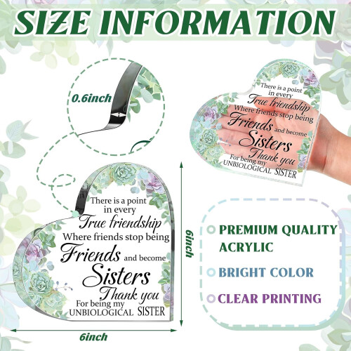 Placa de Acrílico da Amizade para Mulheres – Formato de Coração, 15cm 1