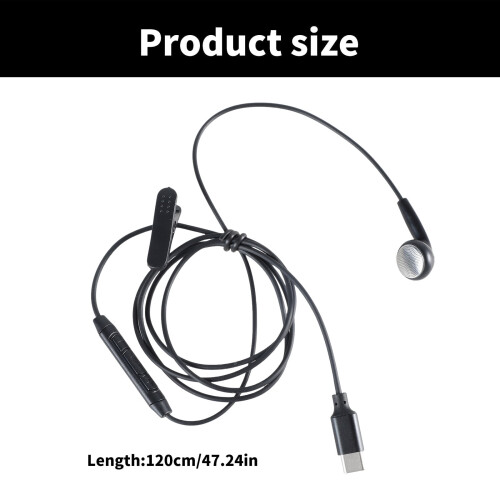 USB Type-C-øretelefoner Enkelt øreprop med mikrofon og 2