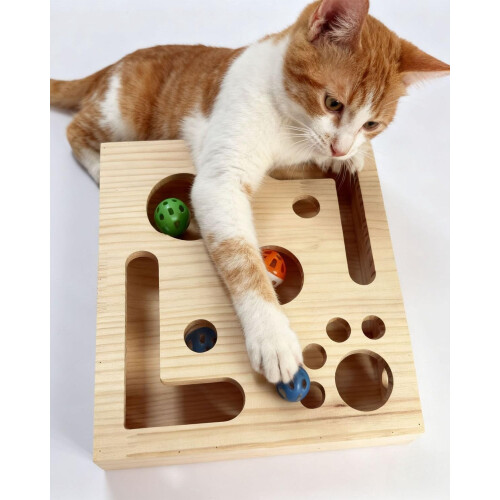 Bosca Puzail Scratchála Cat Adhmaid le Liathróid Cloig 2