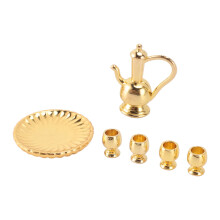 Light Luxury 1:12 Dollhouse Metal Tea Cup Set with Plates Gold