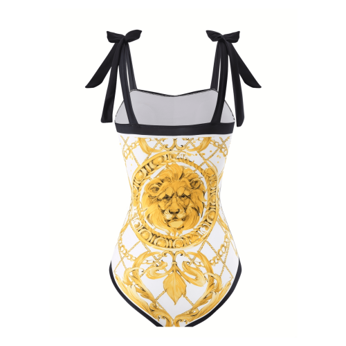 Γυναικείο σετ Tankini με χρυσό print λιονταριού και κάλυμμα – Αμάνικο μαγιό μεγάλων 1