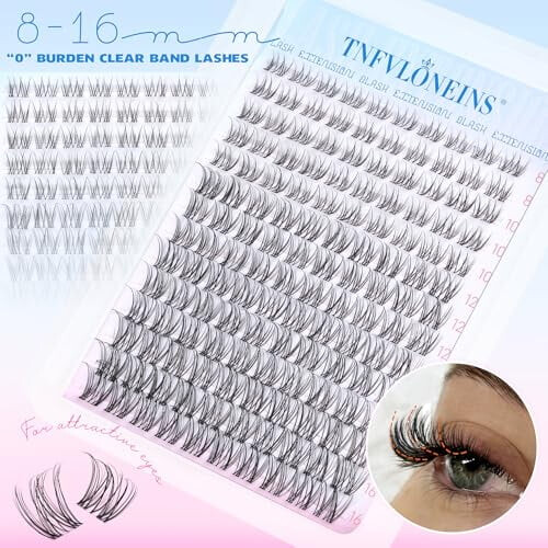 Wispy Lash Clusters, Φυσικές CC-Curly, Διαφανής Λωρίδα, 8-16mm, Σετ DIY Extensions Βλεφαρίδων 1
